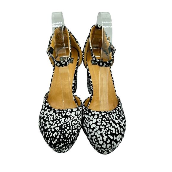 NYLA Pony Platforms Womens SIze 7 Black White Animal Print Faux Fur Retro 70's - Picture 2 of 9